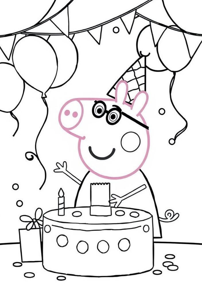 Desenho da Peppa Pig numa festa de aniversário para colorir