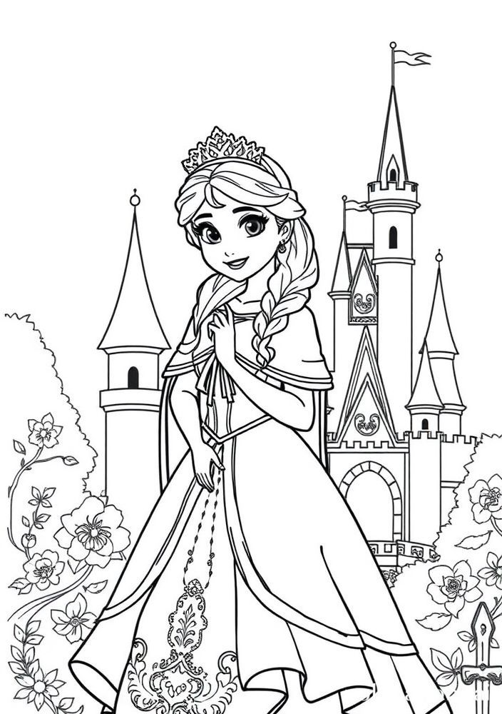 Desenho da Princesa Anna com seu vestido de festa