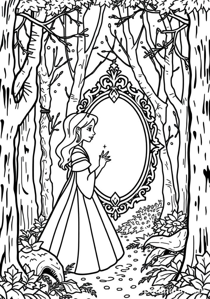 Desenho da Princesa Branca de Neve e o Espelho Mágico