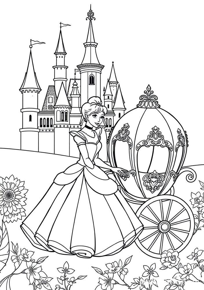 Desenho da Princesa Cinderela com sua carruagem mágica