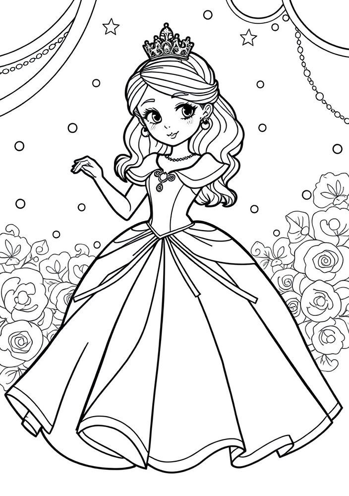 Desenho da Princesa Cinderela na festa do baile para colorir