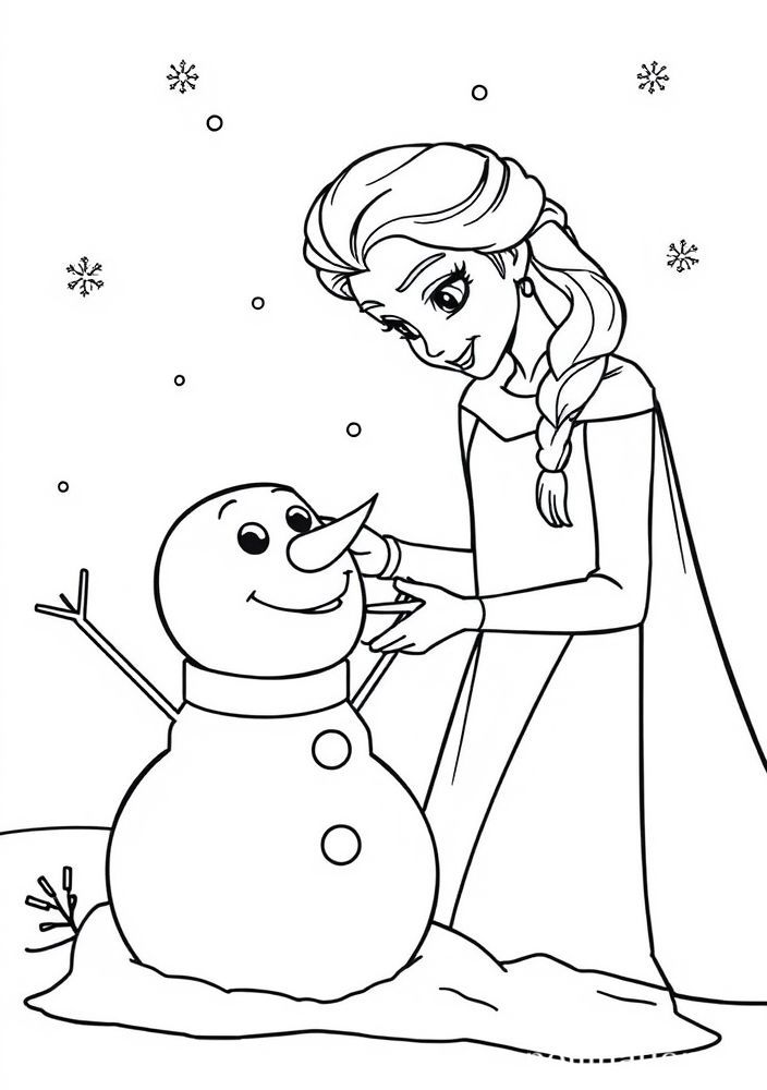 Desenho da Princesa Elsa construindo um boneco de neve