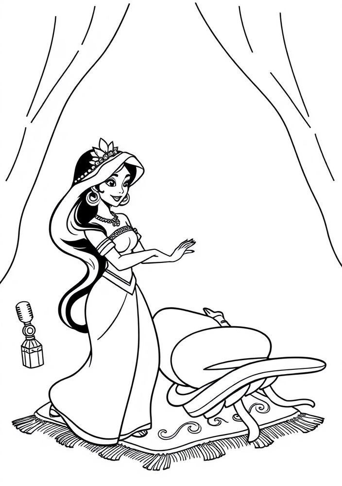 Desenho da Princesa Jasmine com Aladdin