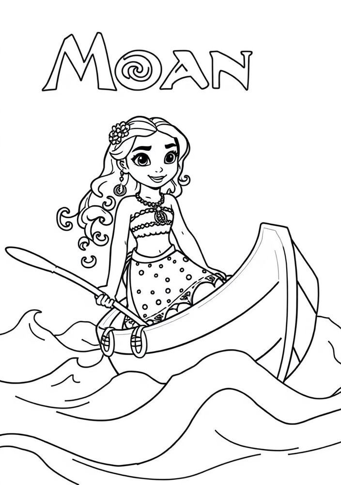 Desenho da Princesa Moana com barco
