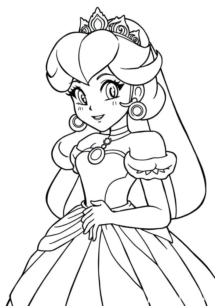 Desenho da Princesa Peach com um vestido de Noiva para colorir