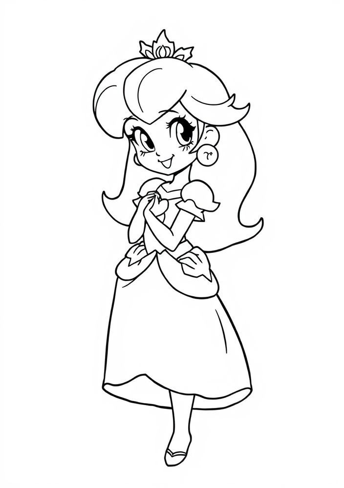 Desenho da Princesa Peach com um vestido de verão para colorir