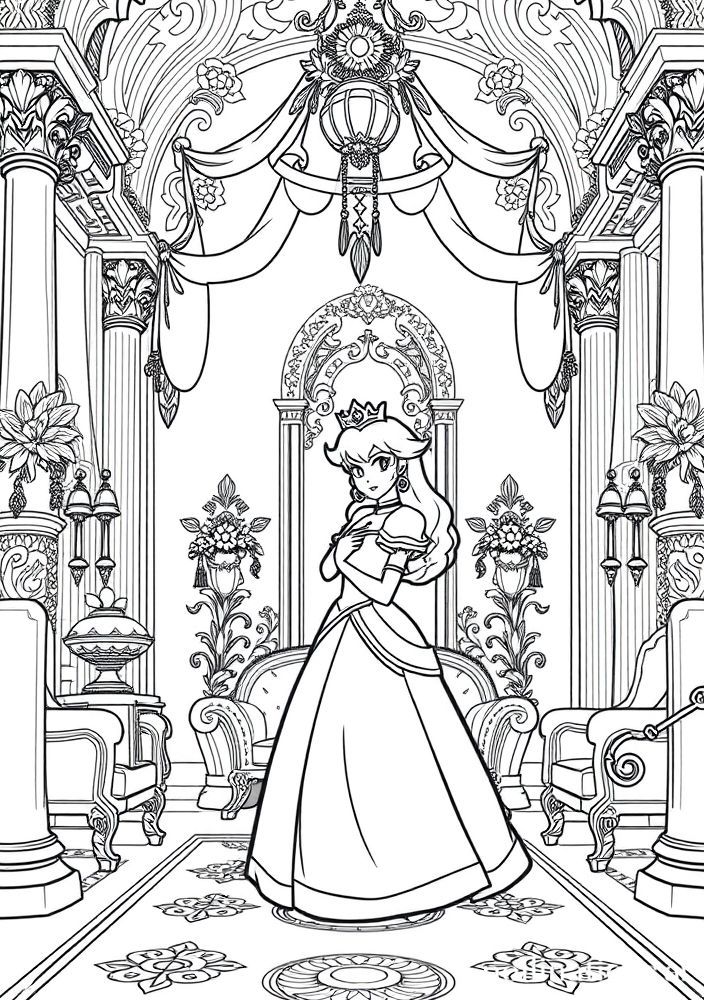 Desenho da Princesa Peach em seu castelo para colorir