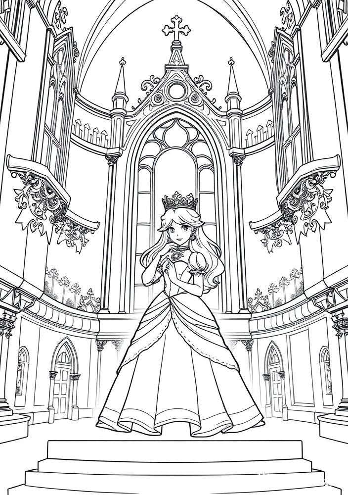 Desenho da Princesa Peach em seu castelo para colorir