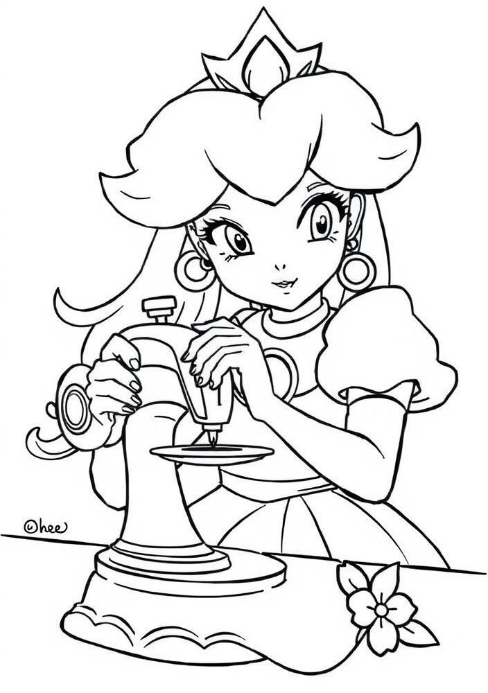 Desenho da Princesa Peach em um evento de costura para colorir