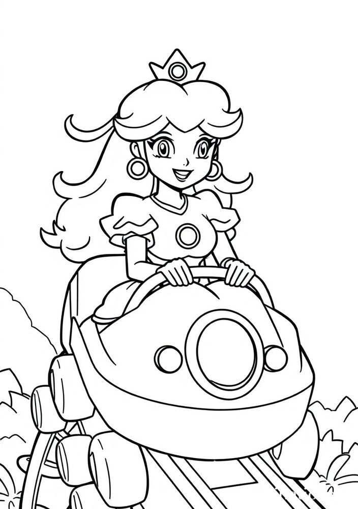 Desenho da Princesa Peach em uma montanha-russa para colorir