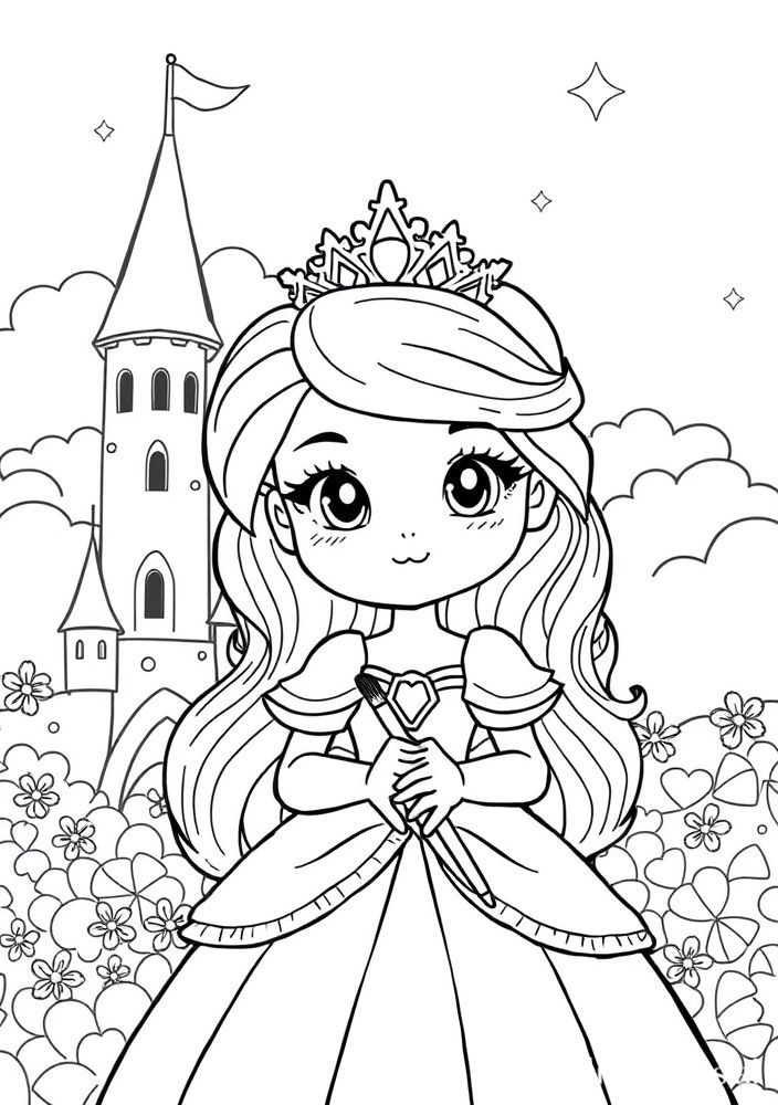 Desenho da Princesa Rapunzel e seu cabelo mágico para colorir