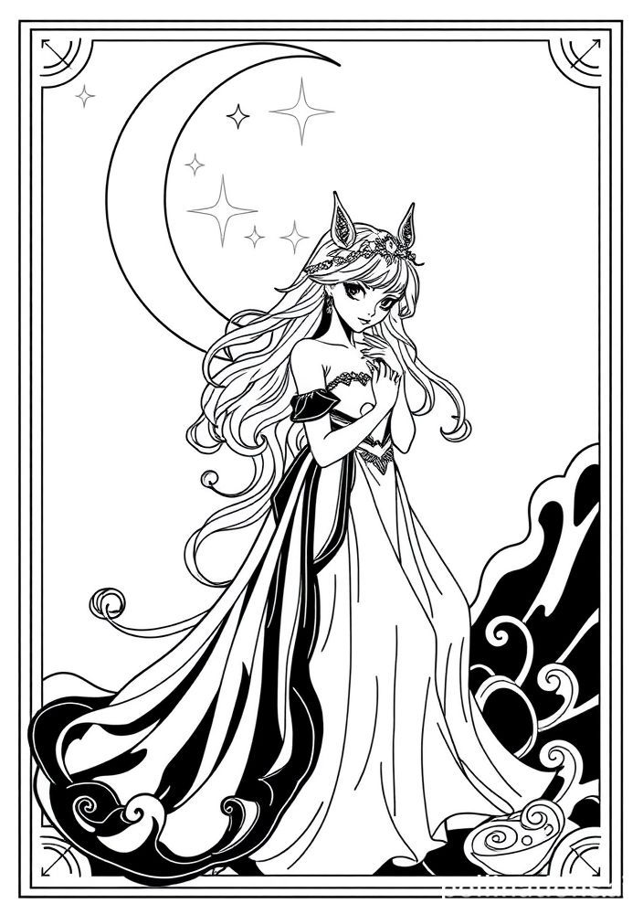 Desenho da Princess Luna sob a lua para colorir