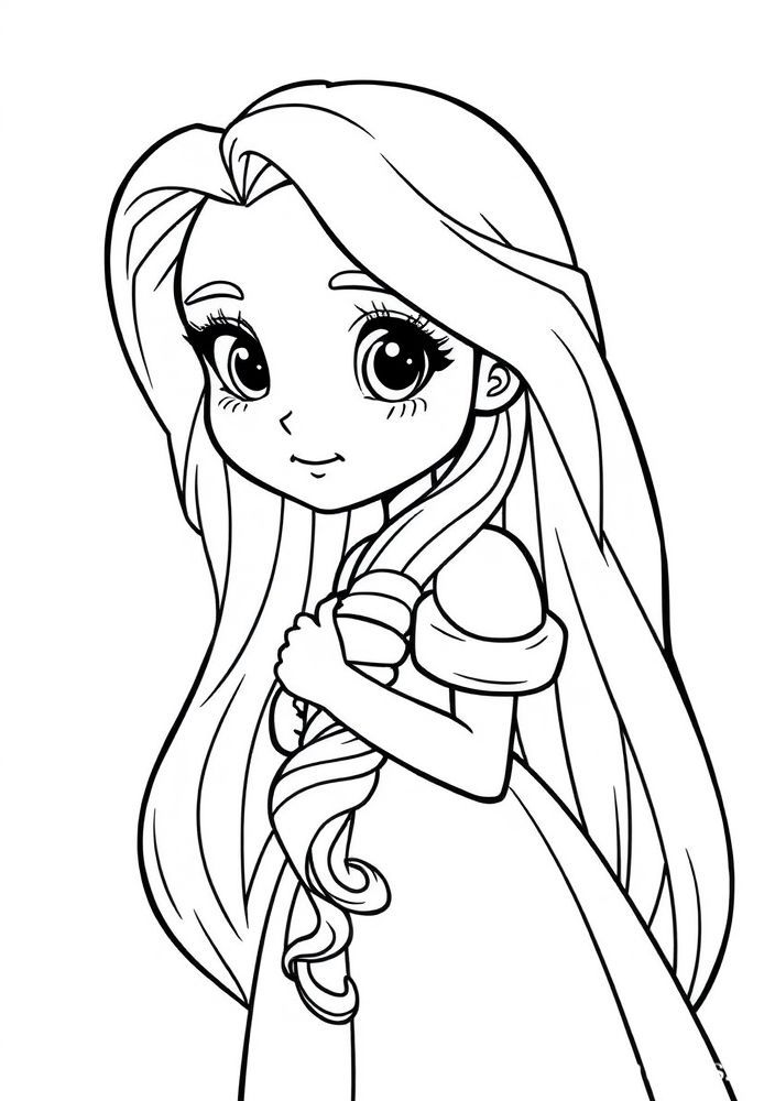 Desenho da Rapunzel com seu cabelo longo para colorir