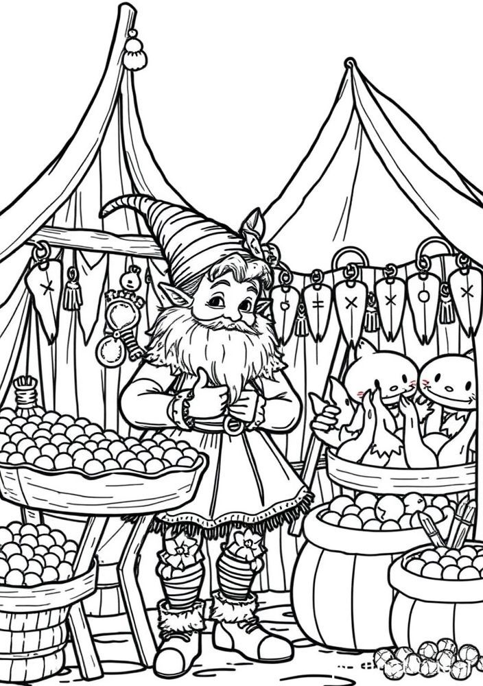 Desenho da Rumpelstiltskin no mercado para colorir