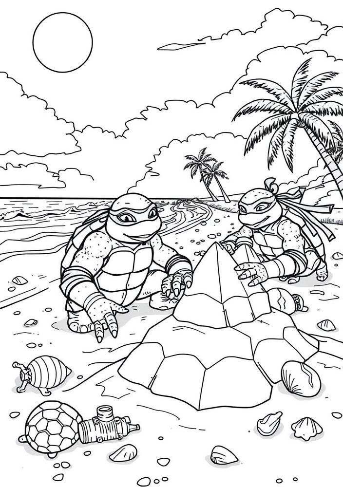 Desenho da Tartaruga Ninja na praia para colorir