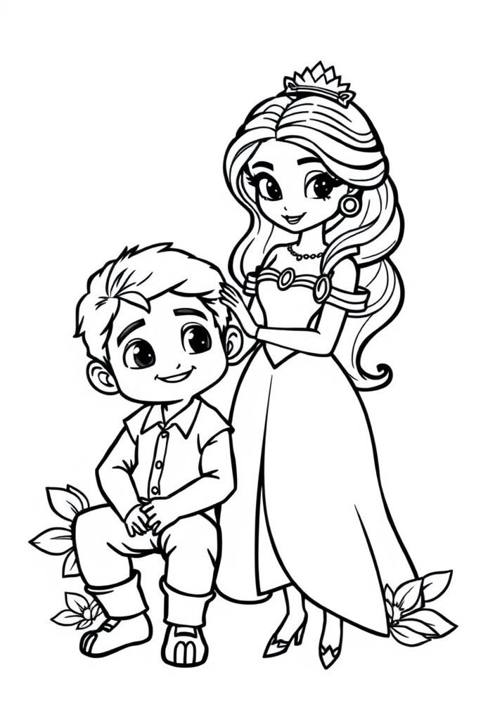 Desenho da Tiana com o Príncipe para colorir