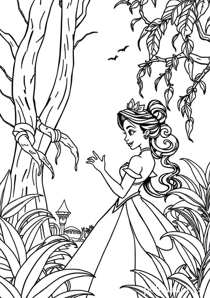 Desenho da Tiana com o príncipe Naveen para colorir