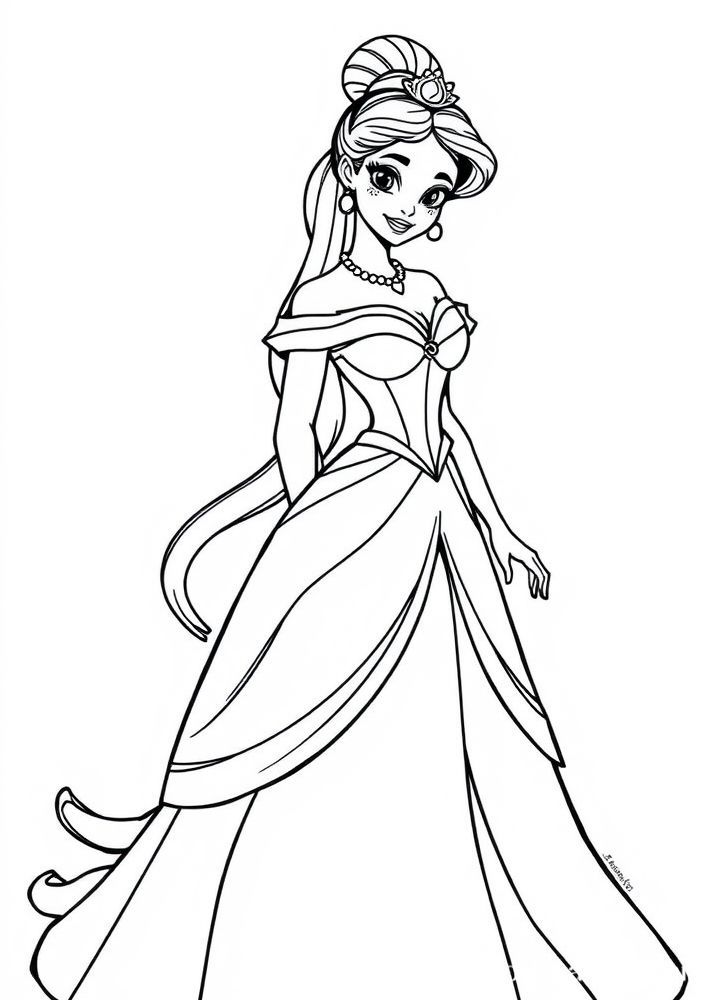 Desenho da Tiana com seu vestido de princesa para colorir