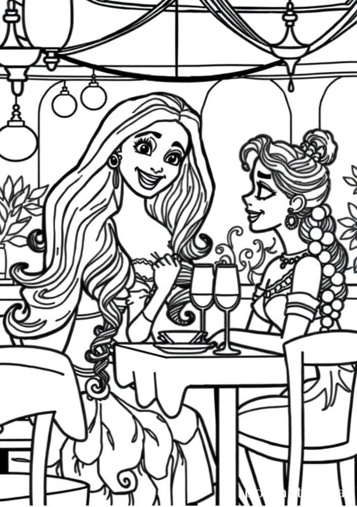 Desenho da Tiana no restaurante para colorir