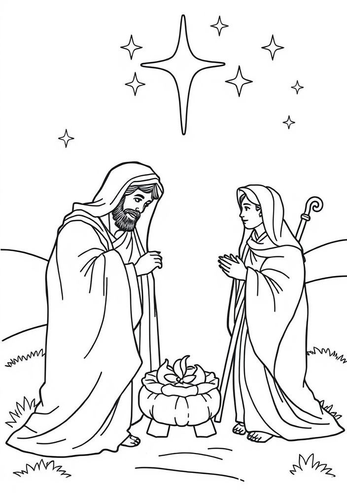 Desenho da Visita dos Magos a Jesus para colorir