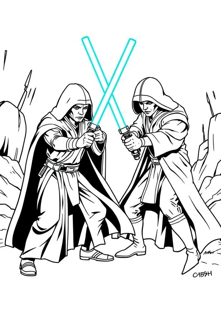 Desenho da batalha entre Jedi e Sith para colorir