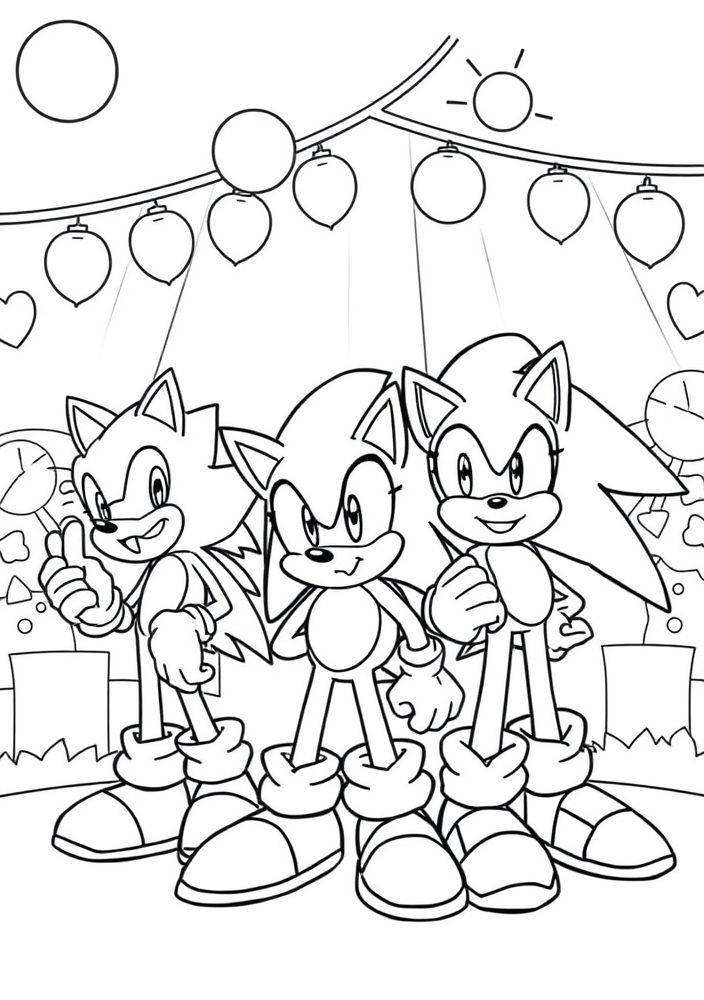 Desenho da equipe Sonic em uma festa para colorir