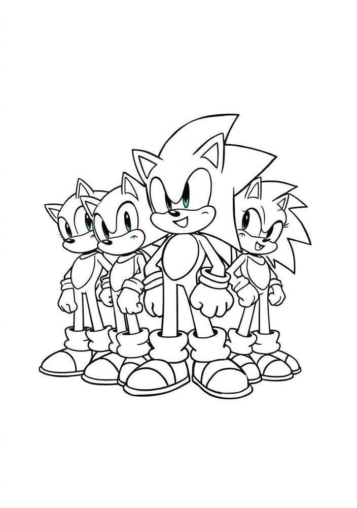 Desenho da equipe do Sonic reunida para colorir
