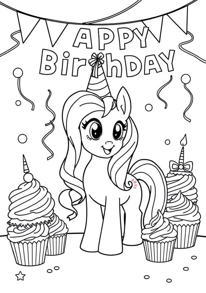 Desenho da festa de aniversário no pônei para colorir
