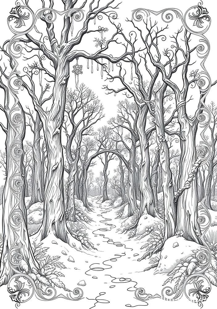 Desenho da floresta mágica de 'Frozen' para colorir