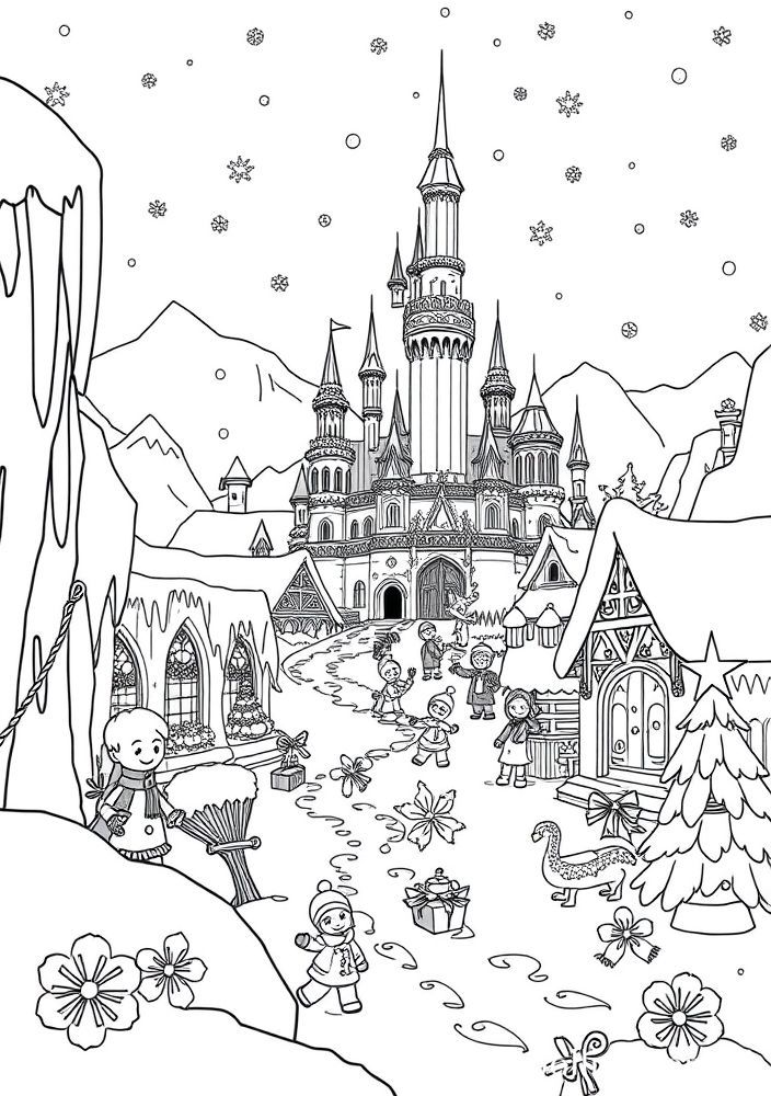 Desenho da magia natalina em Arendelle para colorir