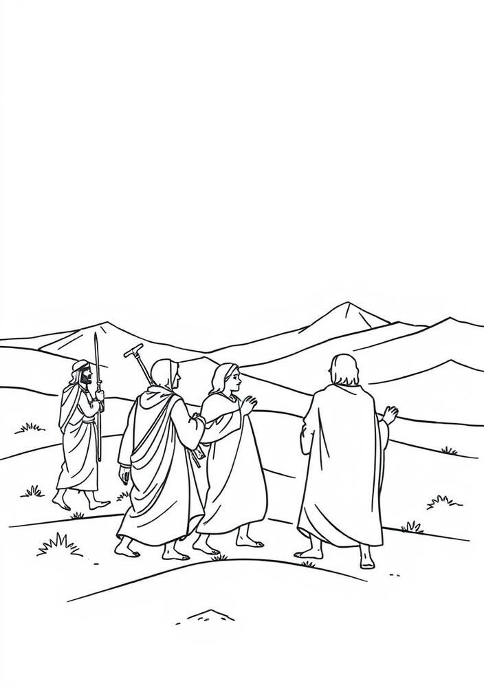 Desenho da travessia do deserto com os israelitas para colorir