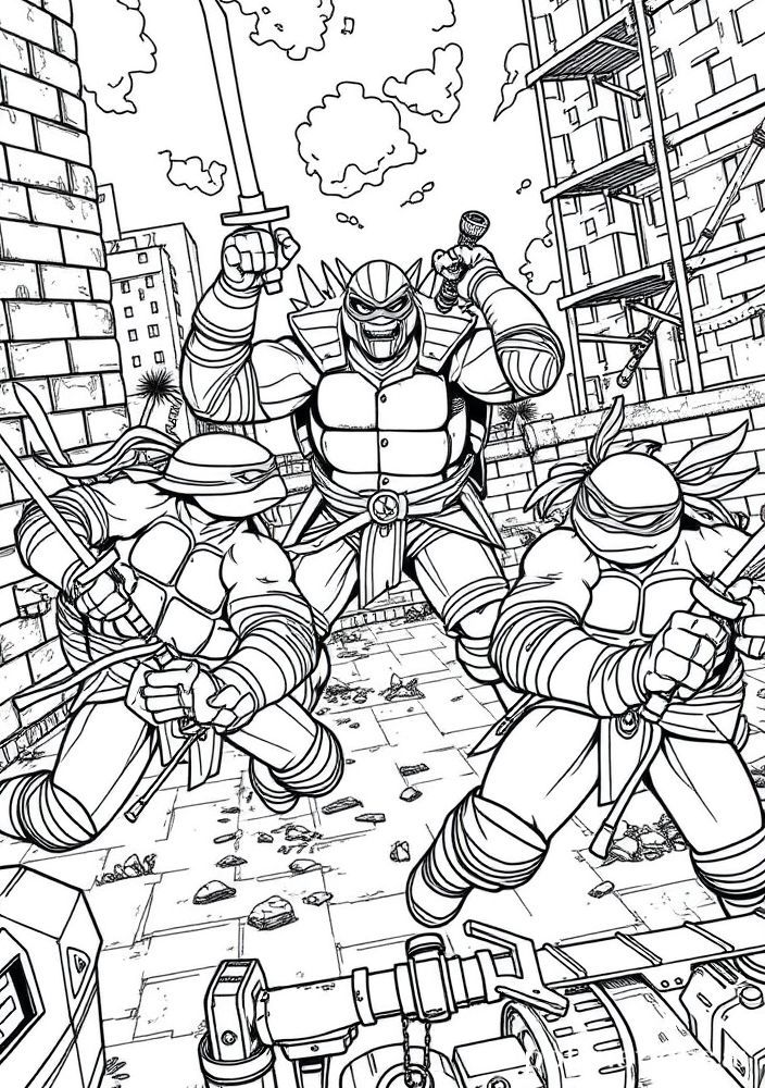 Desenho das Tartarugas Ninjas e vilões para colorir