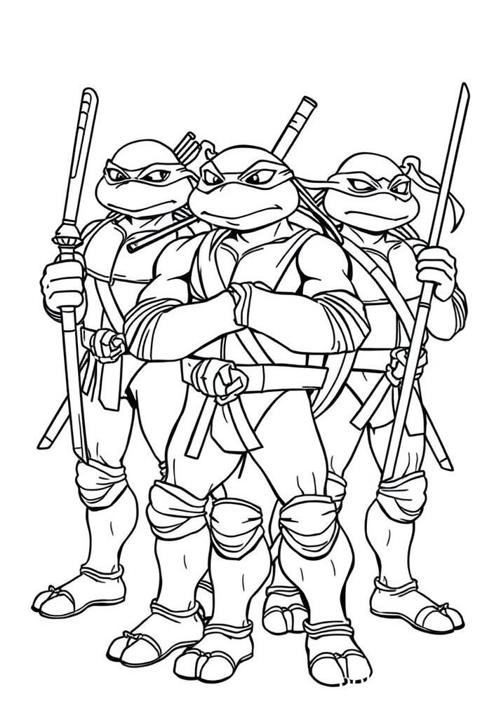 Desenho das quatro Tartarugas Ninjas juntas para colorir