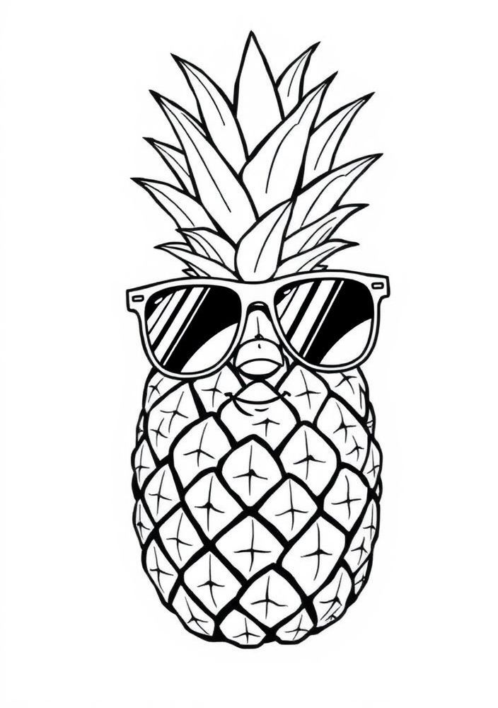 Desenho de Abacaxi com óculos de sol para colorir