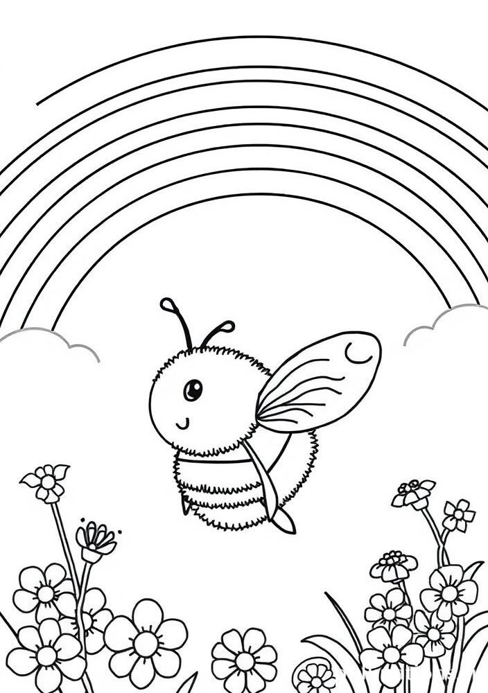 Desenho de Abelha e Arco-íris para colorir
