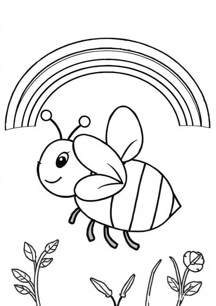 Desenho de Abelha e arco-íris para colorir