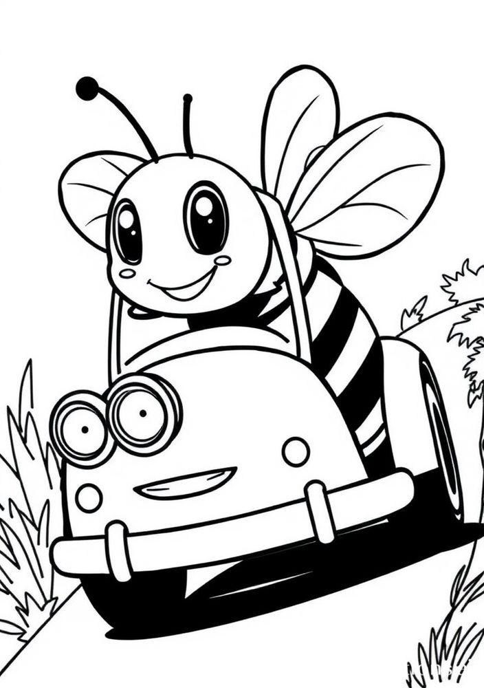 Desenho de Abelha e um carro de desenho animado para colorir