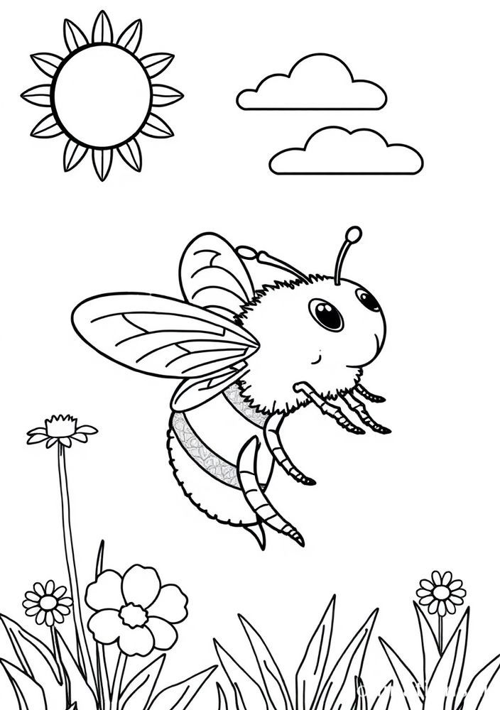 Desenho de Abelha em um dia ensolarado para colorir