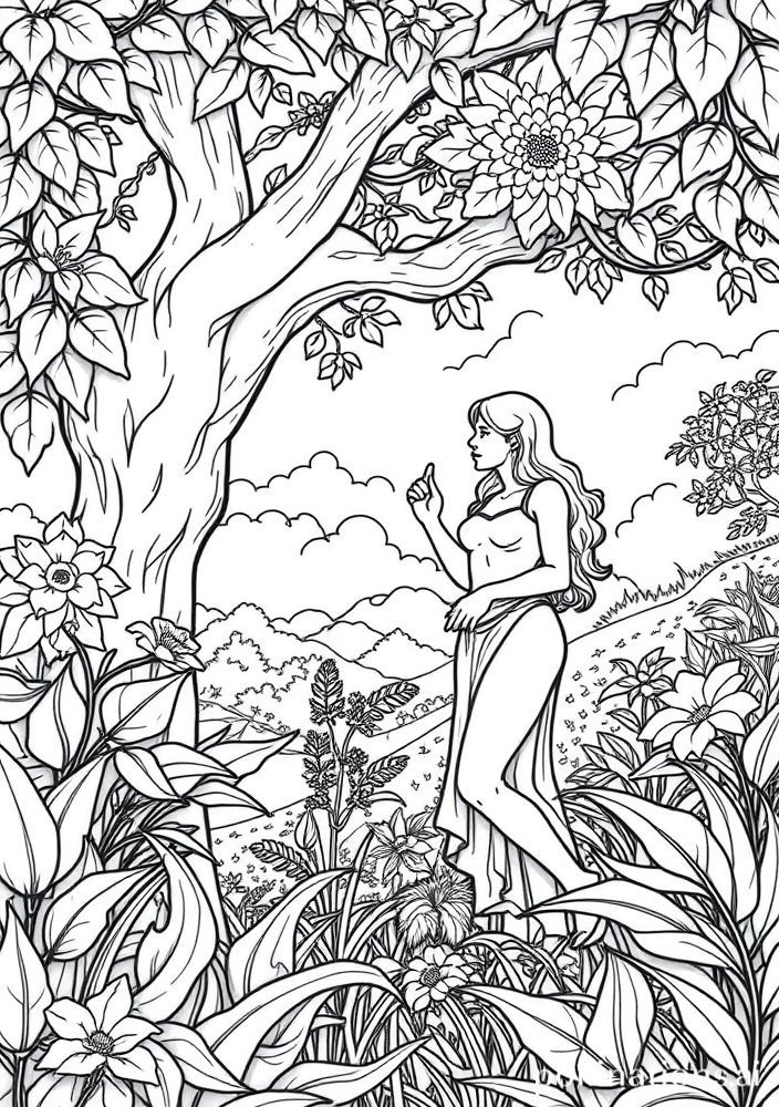 Desenho de Adão e Eva no Éden para colorir