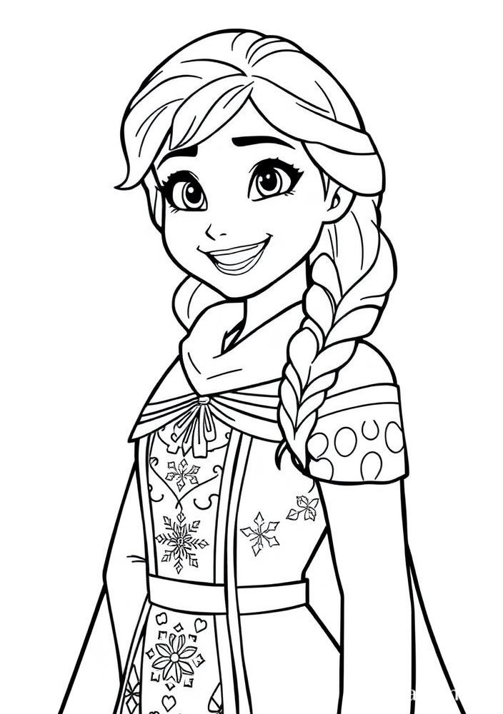 Desenho de Anna com seu vestido de inverno para colorir