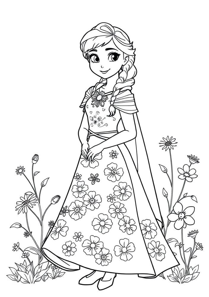 Desenho de Anna com vestido de primavera para colorir