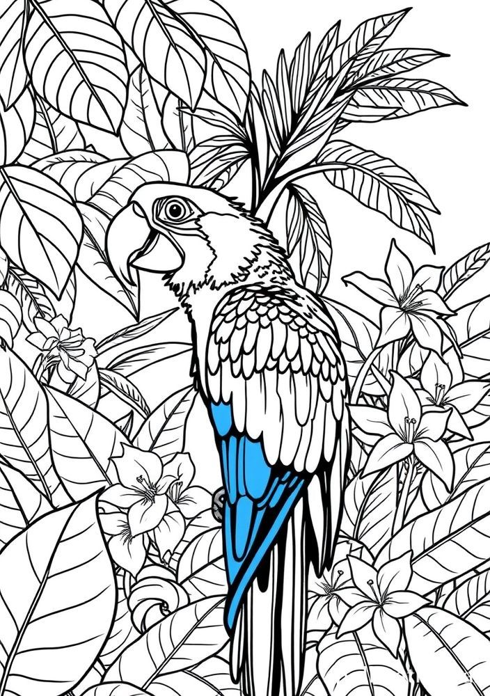 Desenho de Arara em uma Floresta Tropical para Colorir
