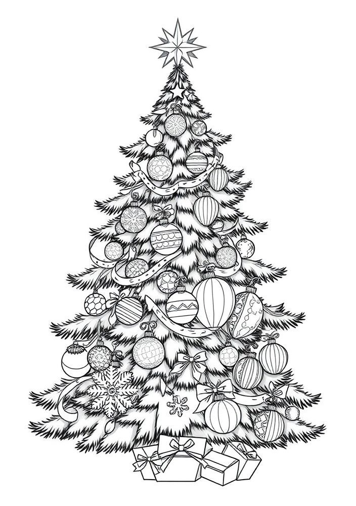 Desenho de Árbol de Natal decorado para colorir