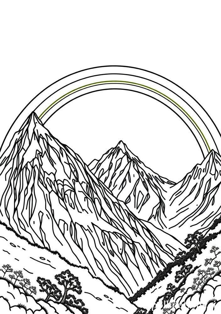 Desenho de Arco-Íris sobre as Montanhas para colorir
