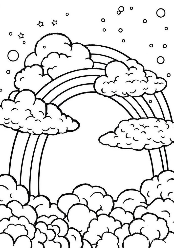 Desenho de Arco-íris com Nuvens para colorir
