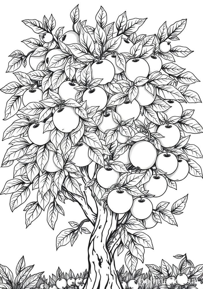 Desenho de Árvore com Frutas para colorir