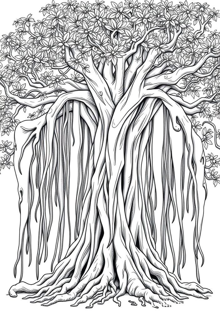 Desenho de Árvore de Banyan para colorir