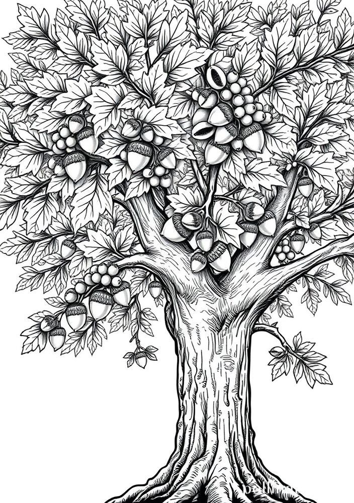 Desenho de Árvore de Carvalho para colorir