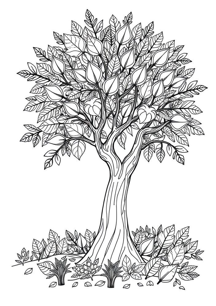 Desenho de Árvore de Folhas Coloridas para colorir