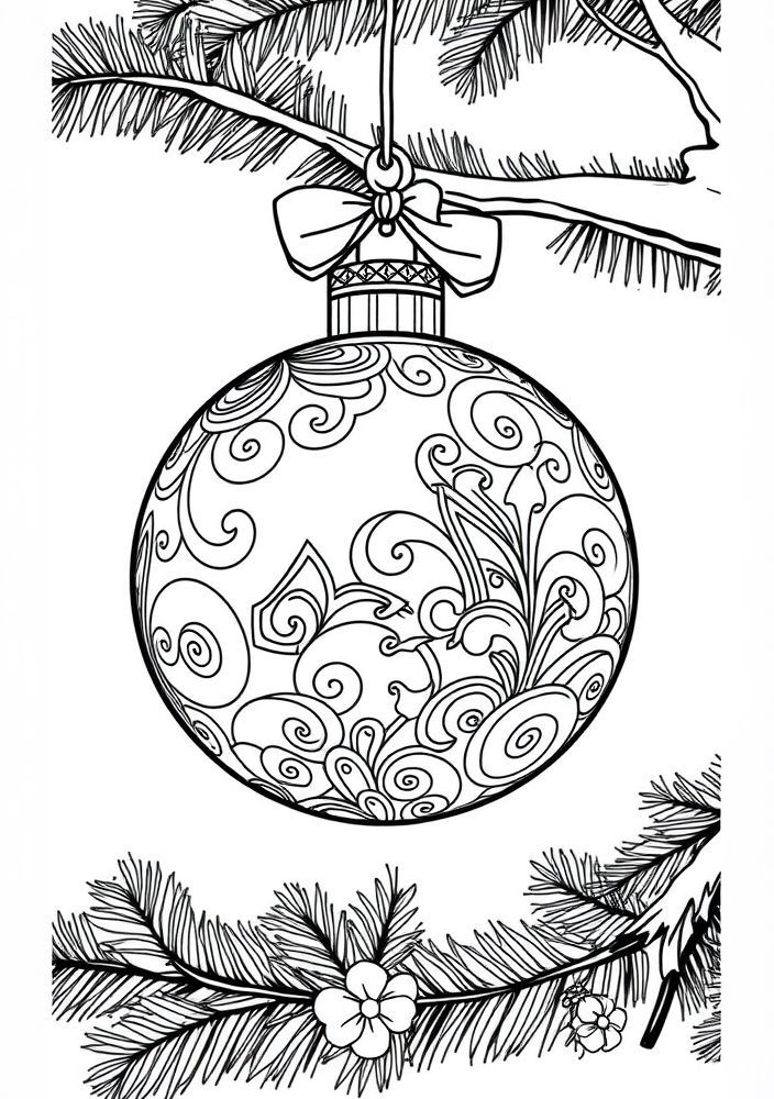 Desenho de Árvore de Natal com Bola de Natal Gigante para colorir